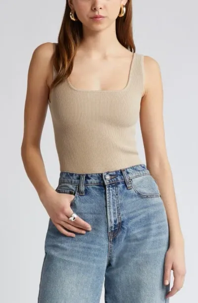 Open Edit Luxe Sculpt Tank In Tan Oxford