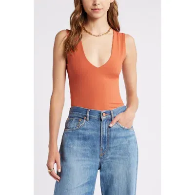 Open Edit Smooth Edit V-neck Tank In Rust Redwood