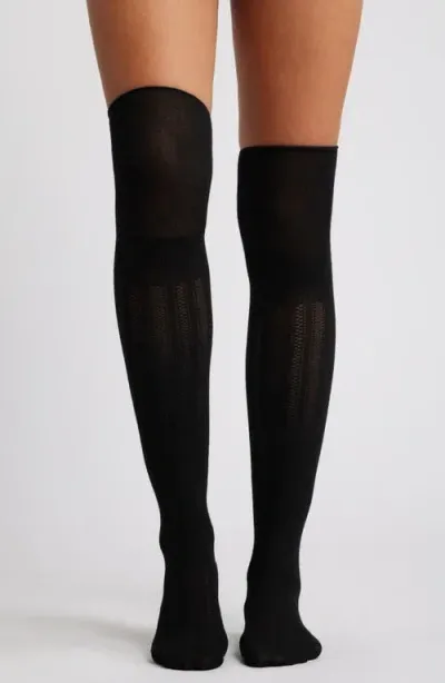 Oroblu Mesh Cuff Knit Thigh High Socks In Black