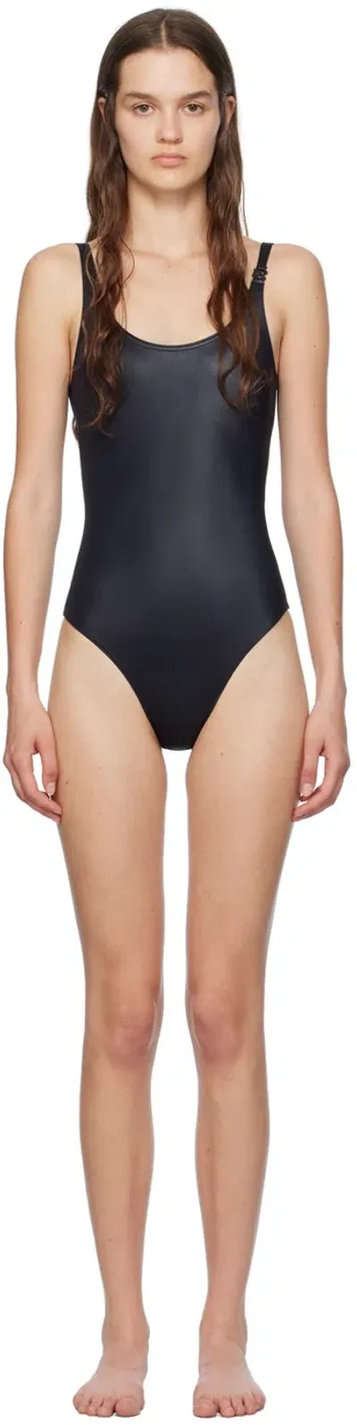 Palm Angels Black Monogram One-piece Swimsuit In Black Black