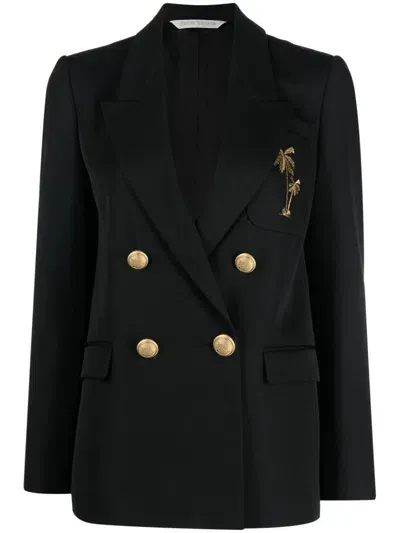 Palm Angels Palm-embroidered Blazer In Black