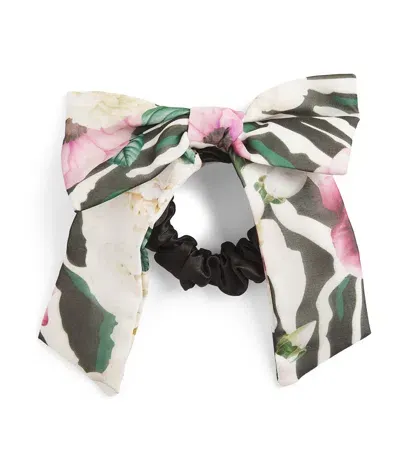 Patachou Kids' Floral Print Bow Scrunchie In Green