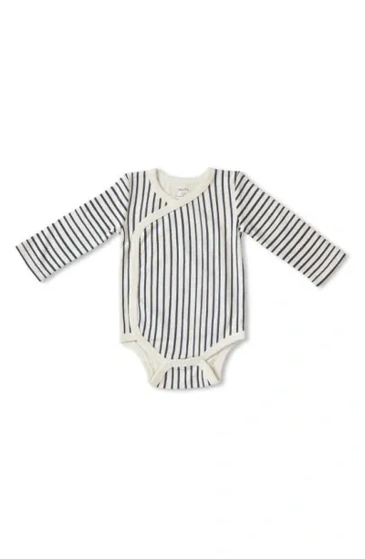 Pehr Kids' Unisex Stripes Away Kimono Long Sleeve Bodysuit - Baby In Ink