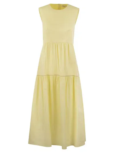 Peserico Midi Dress In Light Stretch Cotton Satin In Yellow