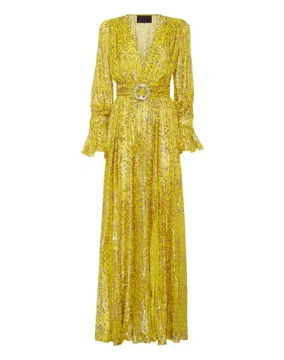 Philipp Plein Metallic-threading Front-slit Maxi Dress In Multi