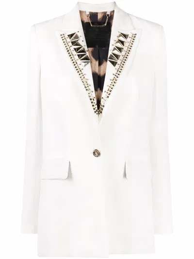 Philipp Plein Single-breasted Studded Blazer In White