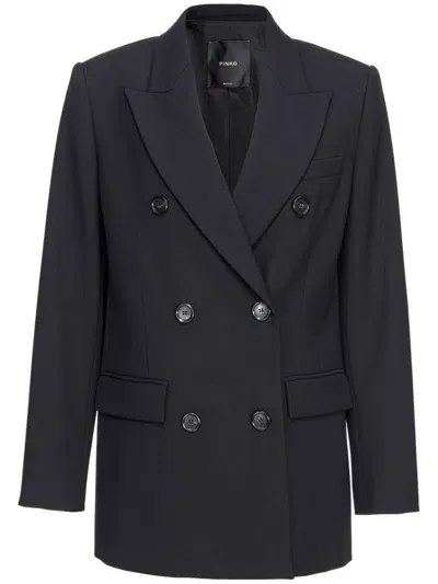 Pinko Double-breasted Twill Blazer In Black