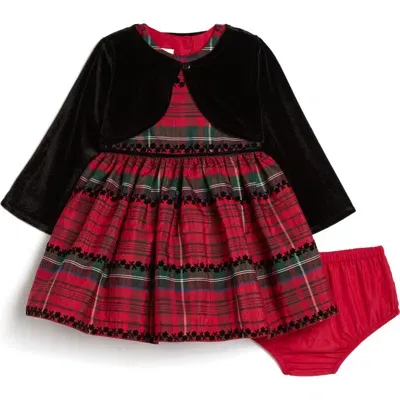 Pippa & Julie Babies'  Emily Plaid Dress, Velvet Bolero & Bloomers Set In Red