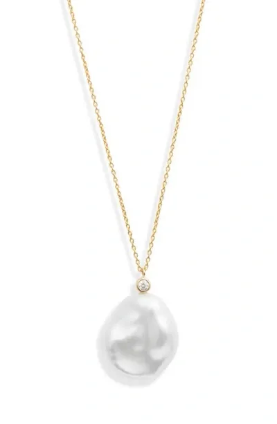 Poppy Finch Petal Pearl & Diamond Pendant Necklace In 14k Yellow Gold