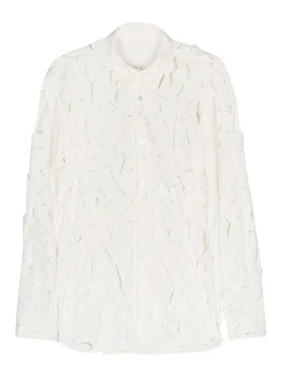 Post Archive Faction Cut-out Detail Long-sleeve Shirt In Blanco