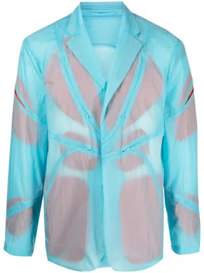 Post Archive Faction Semi-sheer Notch-lapels Jacket In Blue