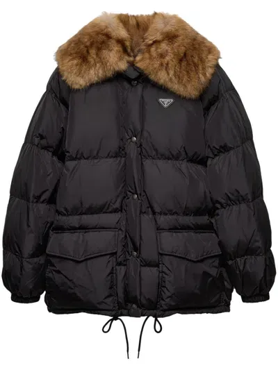 Prada Enamel Triangle-logo Padded Jacket In Black