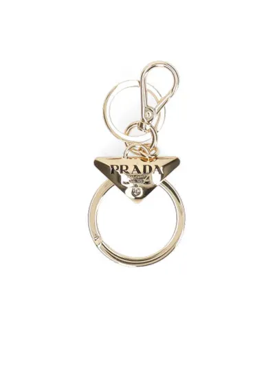 Prada Logo Keyring In Gold