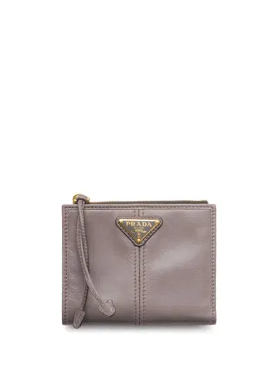 Prada Small Leather Wallet In Grey