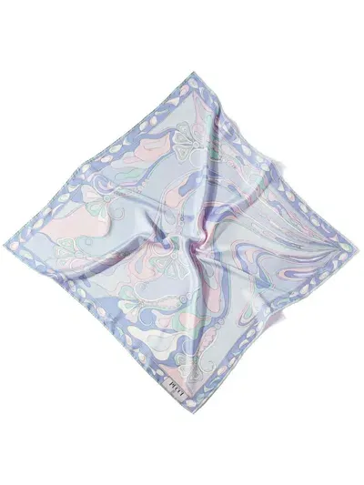 Pucci Large Orchidee-print Silk Scarf In Blue