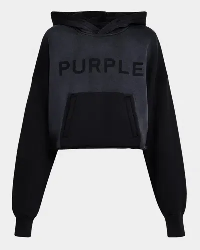 Purple Cropped Fleece Logo Hoodie In Black