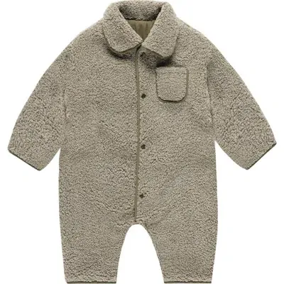 Quincy Mae Babies'  Reversible Faux Shearling Jumpsuit In Olive