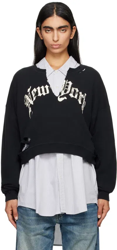 R13 New York Cropped Crew Neck Sweatshirt Acid Black