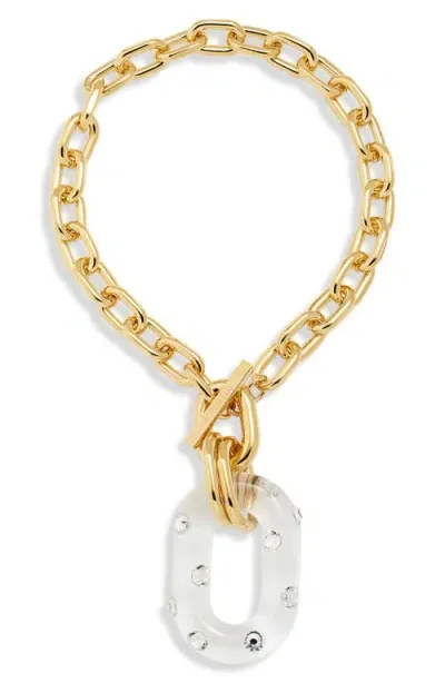 Rabanne Crystal Oval Hoop Pendant Necklace In Gold