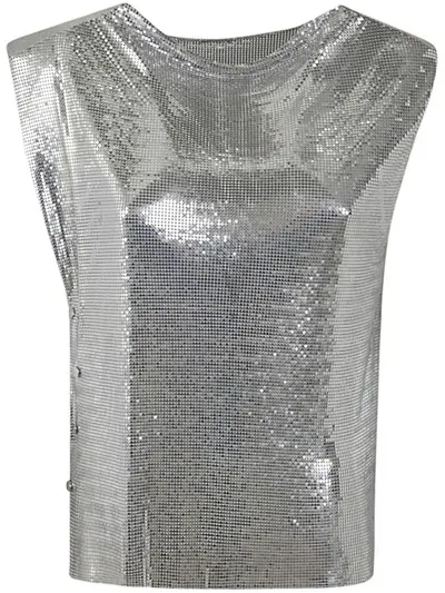 Rabanne Draped Mesh Top In Silver