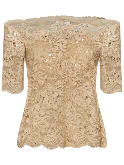 Rabanne Sequined Dentelle Brodé Top In Nude