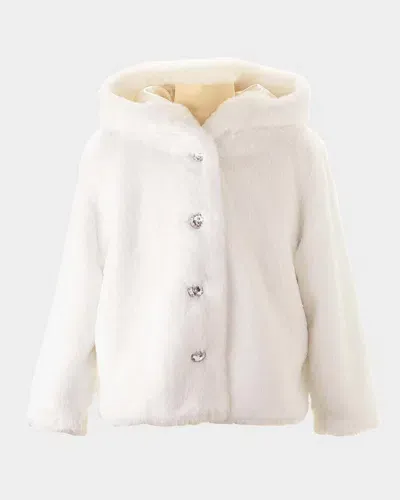 Rachel Riley Kids' Girl's Faux Fur Button Front Coat In White