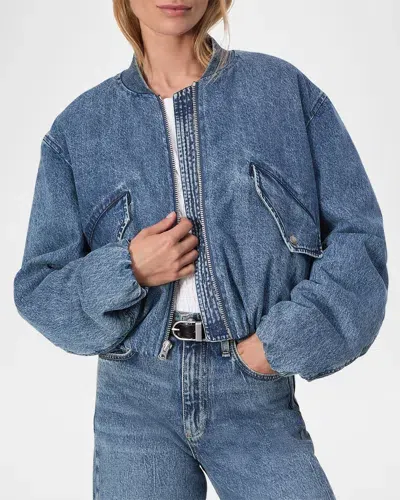 Rag & Bone Maggie Cropped Denim Bomber Jacket In Amara