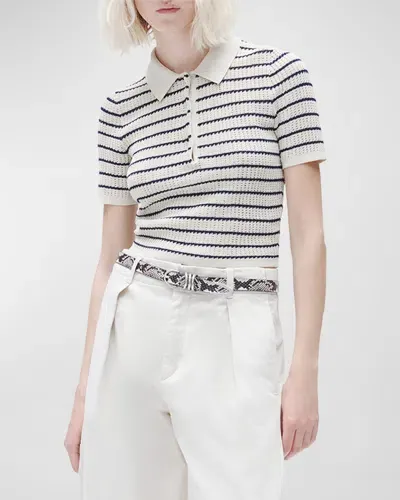 Rag & Bone Viola Stripe Open-knit Polo Top In Trtldvmlti