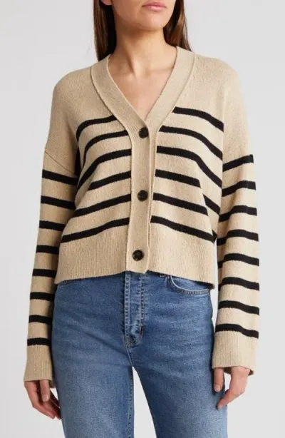 Rails Geneva Stripe Cotton Blend Cardigan In Oatmeal Black