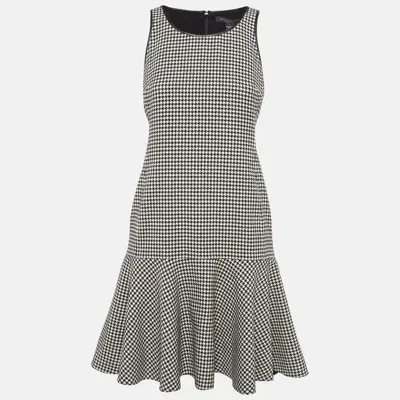 Pre-owned Ralph Lauren Black/white Houndstooth Wool Flounce Mini Dress S