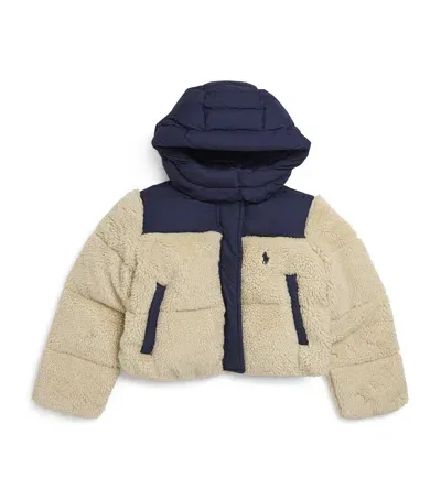 Ralph Lauren Kids' Down Cropped Teddy Bomber Jacket In Multi