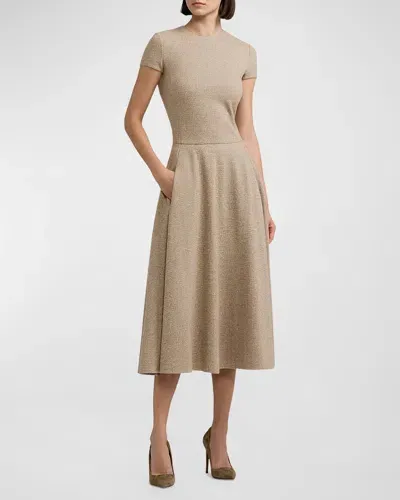 Ralph Lauren Margaret Herringbone Jersey Day Dress In Beige