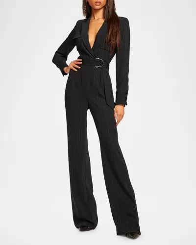 Ramy Brook James Metallic Pinstripe Jumpsuit In Black City