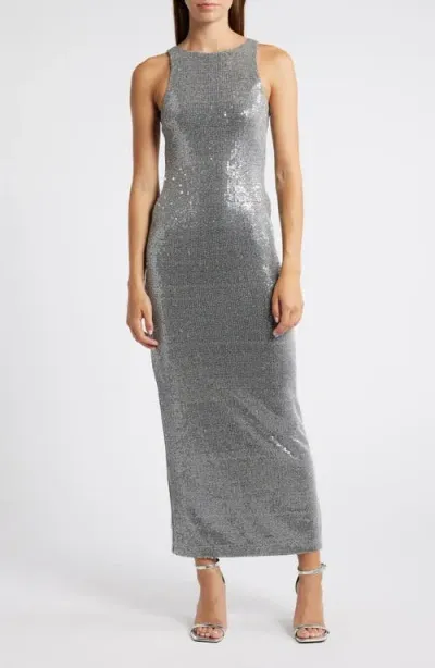 Rare London Sequin Sleeveless Column Gown In Charcoal