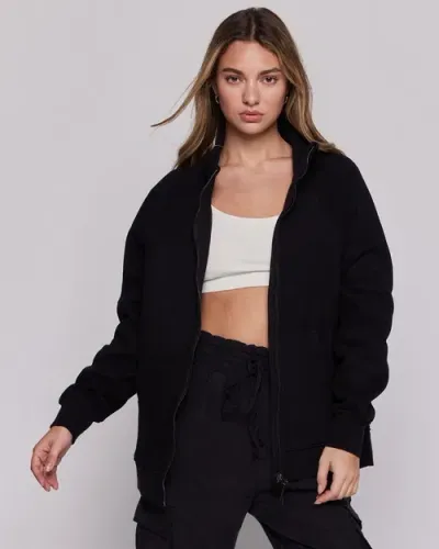 Rebody Active Effortless Fleece Oversized Jacket In Black