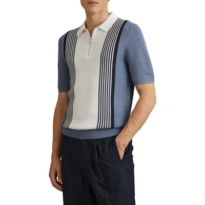 Reiss Berlin Open Stitch Half Zip Polo Sweater In Blue/white