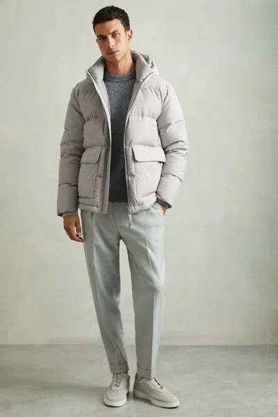 Reiss Grey Patch-pocket Quilted Puffer Jacket