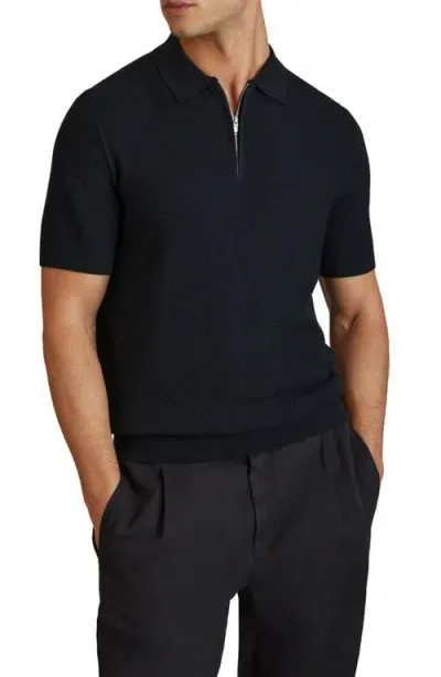 Reiss Ivor Textured Half Zip Polo Sweater In Navy