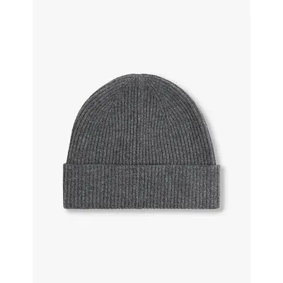 Reiss Mens Mid Grey Melange Chaise Ribbed Wool Beanie Hat