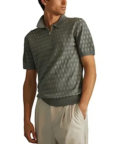 Reiss Rizzo Printed Zipper Polo Shirt In Sage