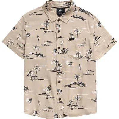 Rip Curl Kids' Party Pack Short Sleeve Button-up Shirt In Taupe