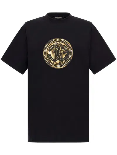 Roberto Cavalli Bandana-print Cotton T-shirt In Black