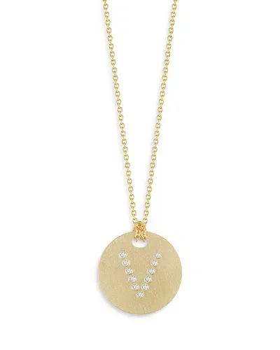 Roberto Coin 18k Yellow Gold Tiny Treasures Diamond Initial Satin Disc Pendant Necklace, 16-18 In V