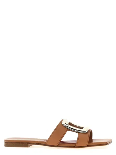 Roger Vivier New Metal Buckle Mule Sandals Brown