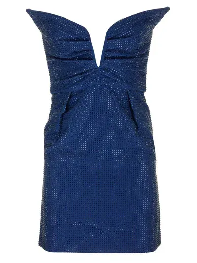 Roland Mouret Diamante Strapless Mini Dress In Blue