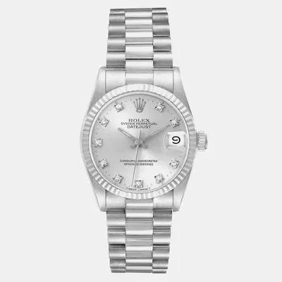 Pre-owned Rolex President Datejust Midsize White Gold Diamond Ladies Watch 68279 In Silver