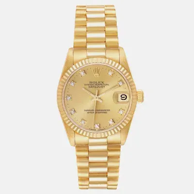 Pre-owned Rolex President Midsize Yellow Gold Diamond Dial Ladies Watch 68278