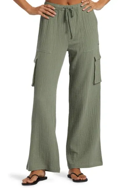 Roxy Precious Cargo Cotton Drawstring Pants In Agave Green