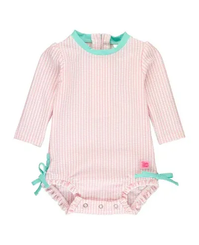 Rufflebutts Babies'  Girls Seersucker Long Sleeve Upf50+ One Piece Rash Guard In Pink