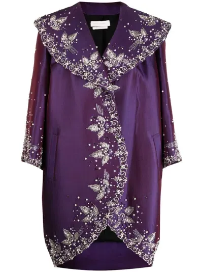 Saiid Kobeisy Mikado Beaded Satin-finish Jacket In Purple